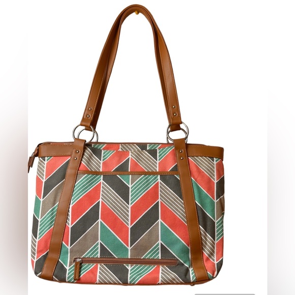 KAILO CHIC CORAL & TURQUOISE CHEVRON FABRIC LAPTOP ORGANIZER  BAG TRAVEL TOTE - Picture 6 of 6